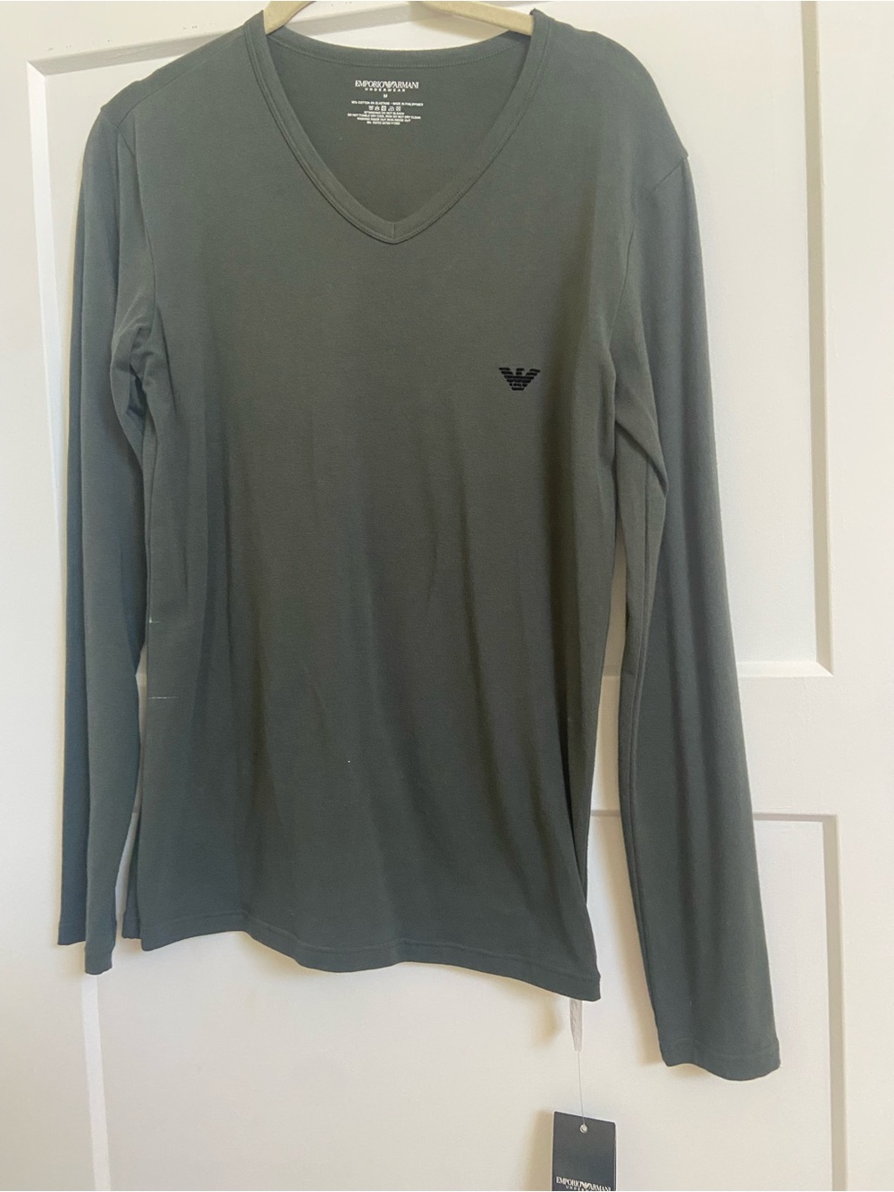 Emporio Armani Olive Green Long-Sleeve V-Neck Top